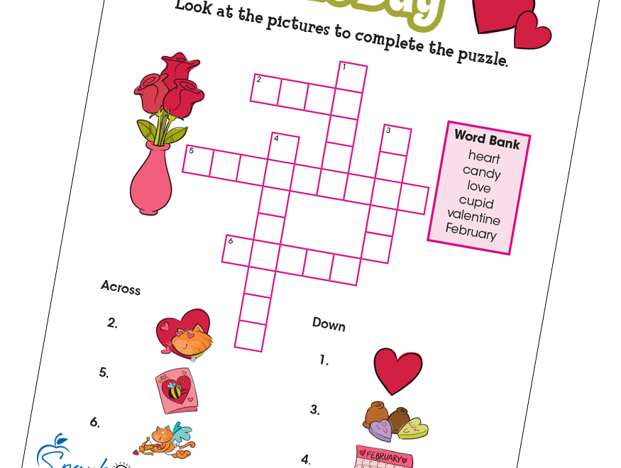 Valentine s Day Love Day Crossword Puzzle Free Printable Carson Dellosa