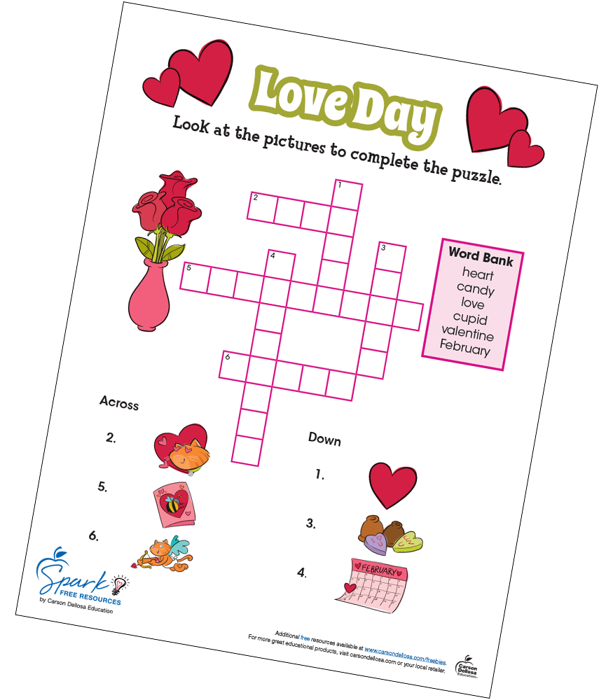 Valentine s Day Love Day Crossword Puzzle Free Printable Carson Dellosa Valentine s Day Love Day Crossword Puzzle Free Printable Carson Dellosa
