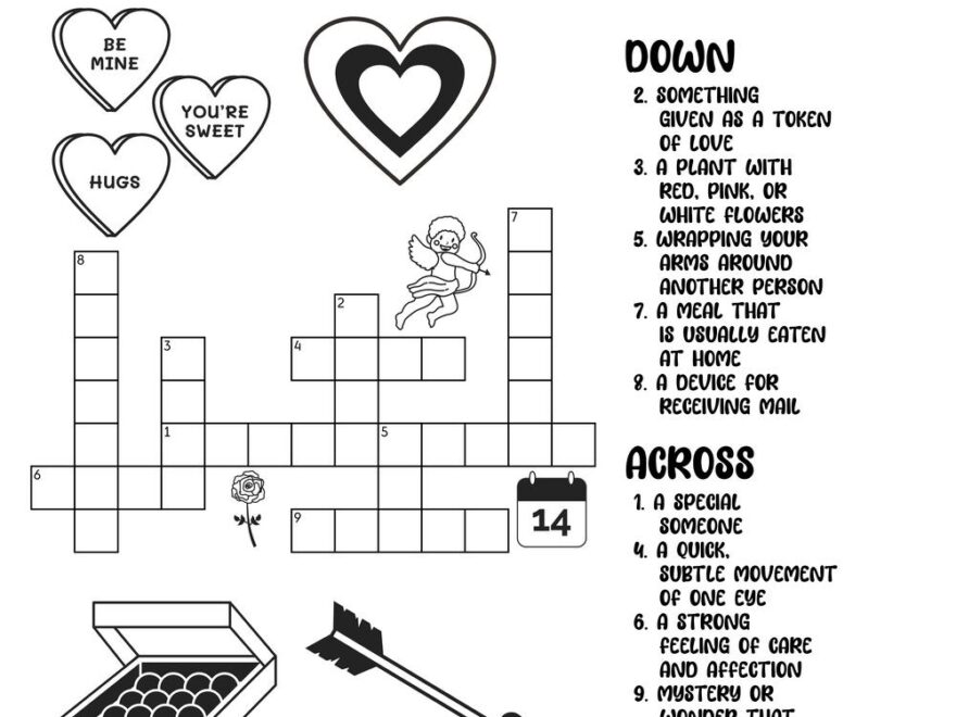 Valentine themed Crossword Puzzles Beeloo Printable Crafts And Activities For Kids