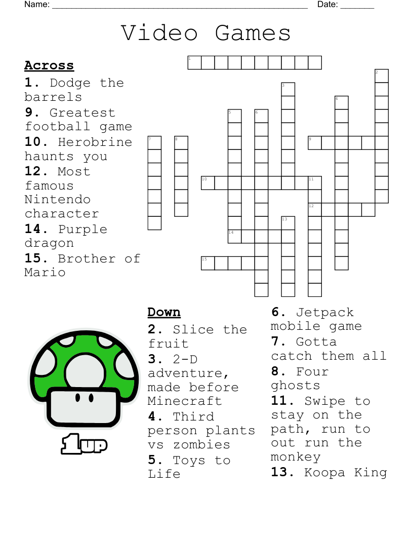 Video Games Crossword WordMint Video Games Crossword WordMint