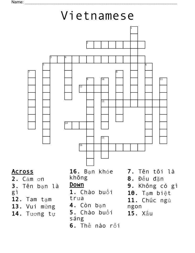 Vietnamese Crossword WordMint