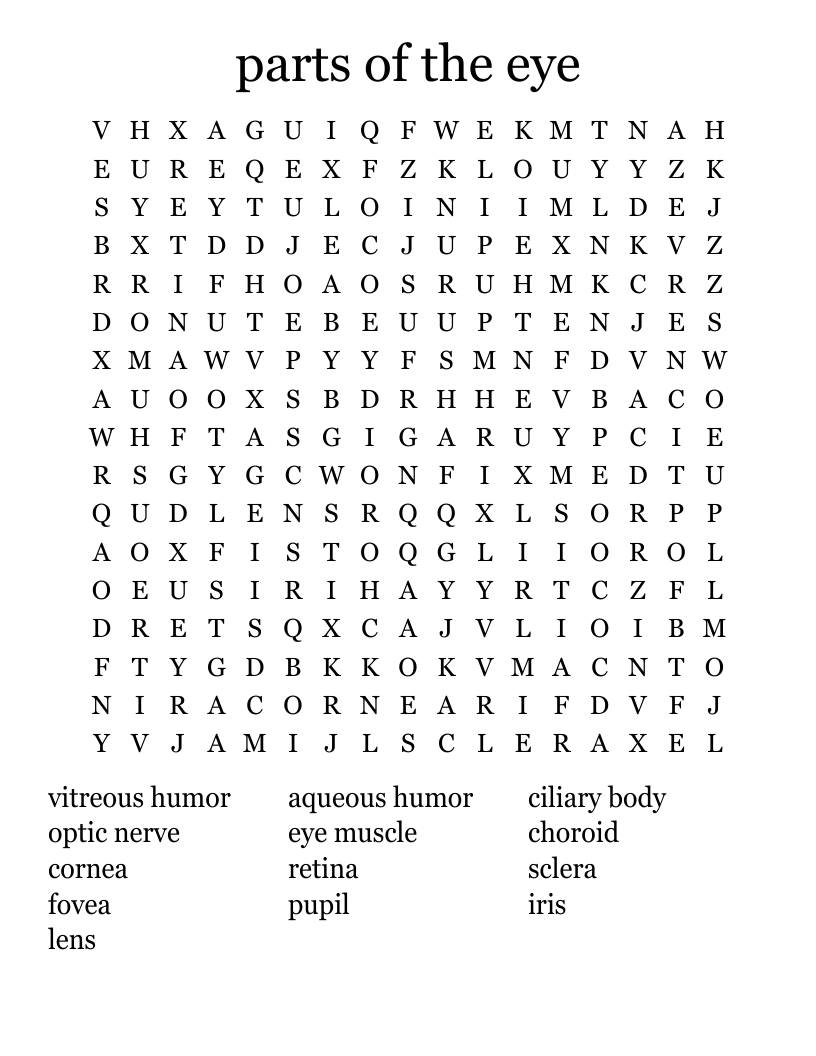 Printable Crossword Puzzle Optometry