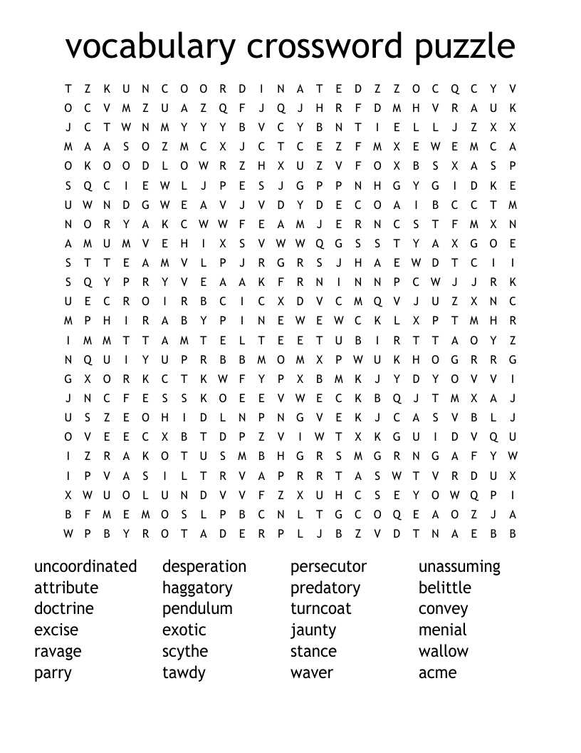 Vocabulary Crossword Printable