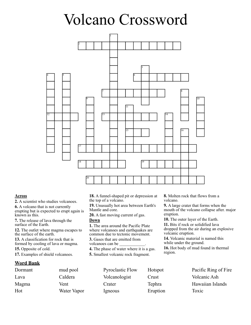 Volcano Crossword Volcano Crossword Printable