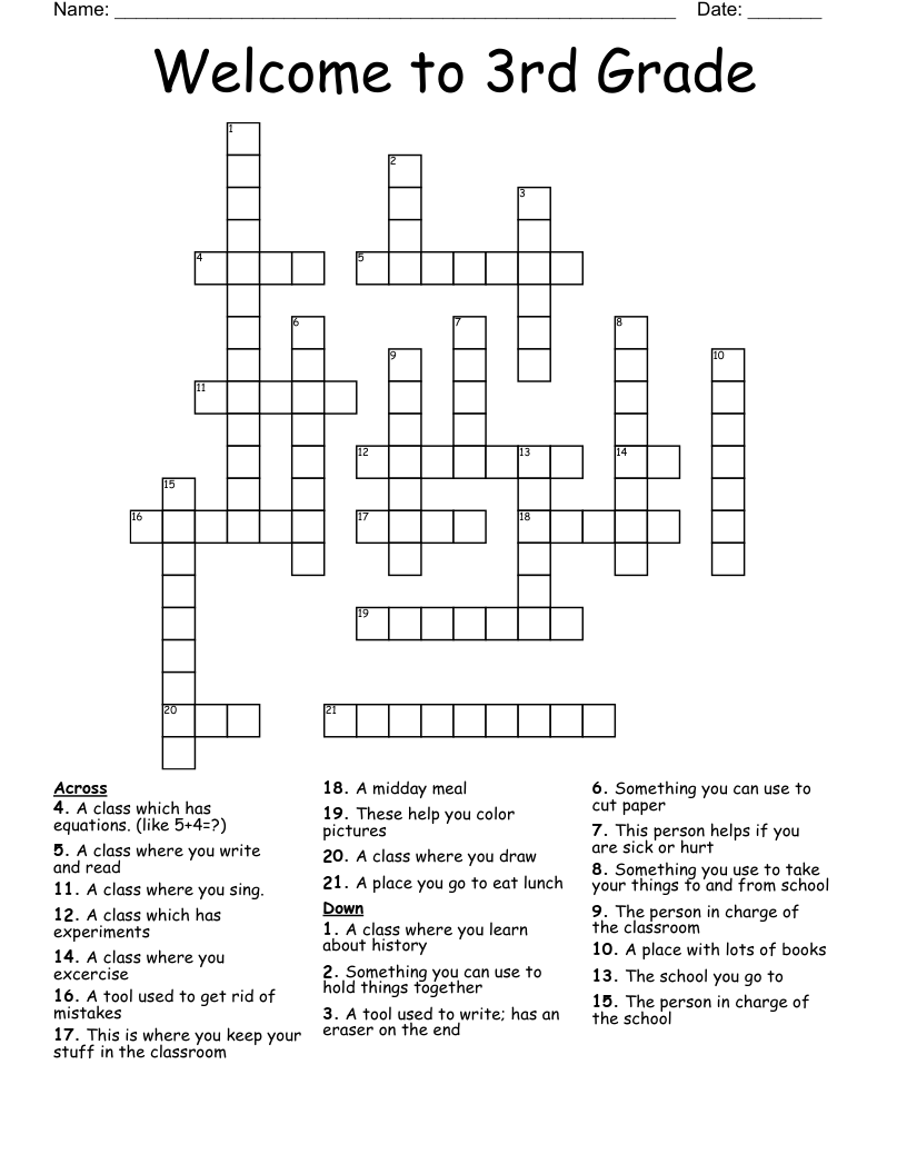 Welcome To 3rd Grade Crossword WordMint