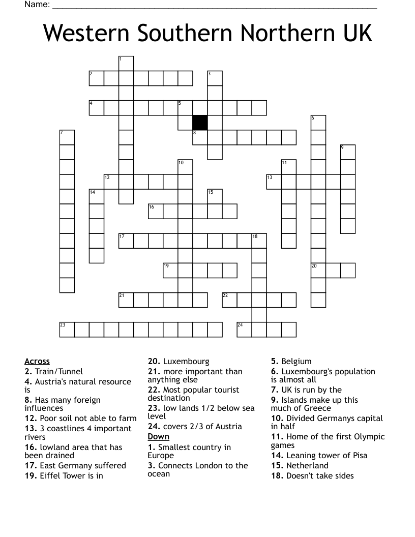 Western Southern Northern UK Crossword WordMint