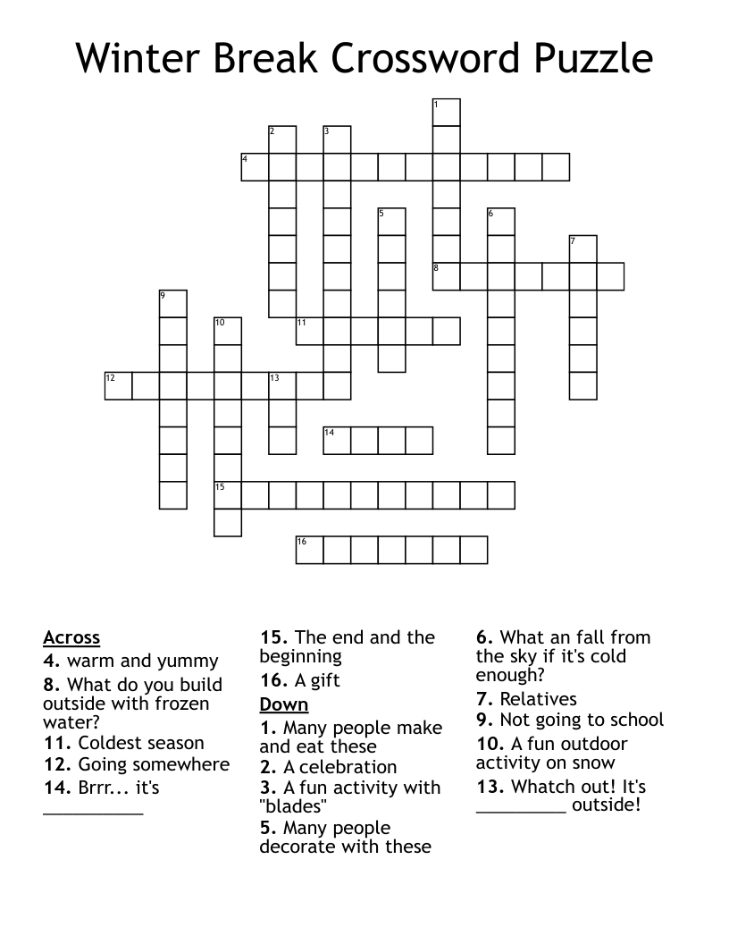 Winter Crossword Printable