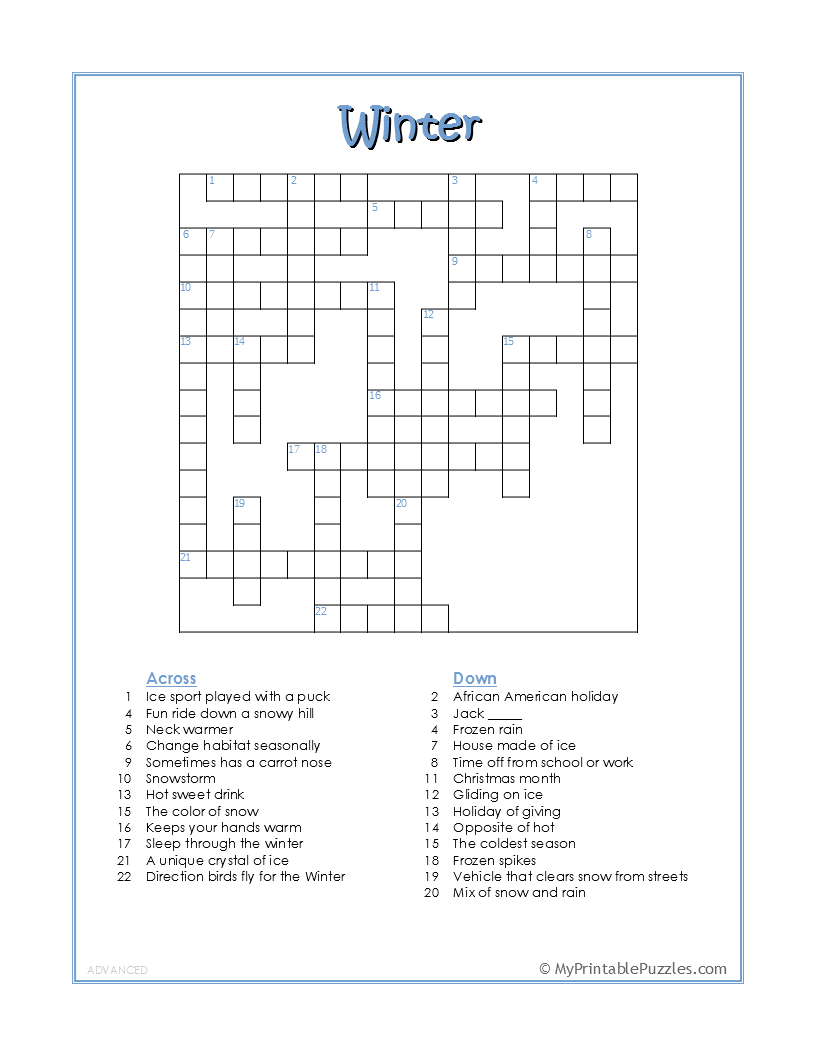 Fun Crossword Puzzles Printable For Adults