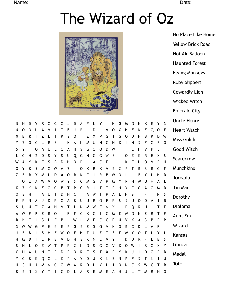 Wizard Of Oz Crossword Puzzle Printable Wizard Of Oz Crossword Puzzle Printable
